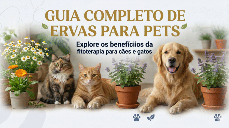 Guia completo de ervas para pets: cães e gatos entre vasos de plantas medicinais